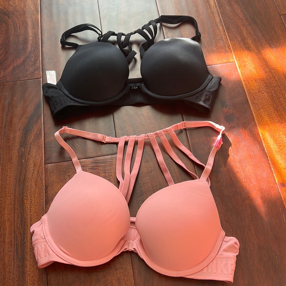 👙👗- 2 Victoria’s Secret Pink push up padded bra 34A  1 new and 1 used